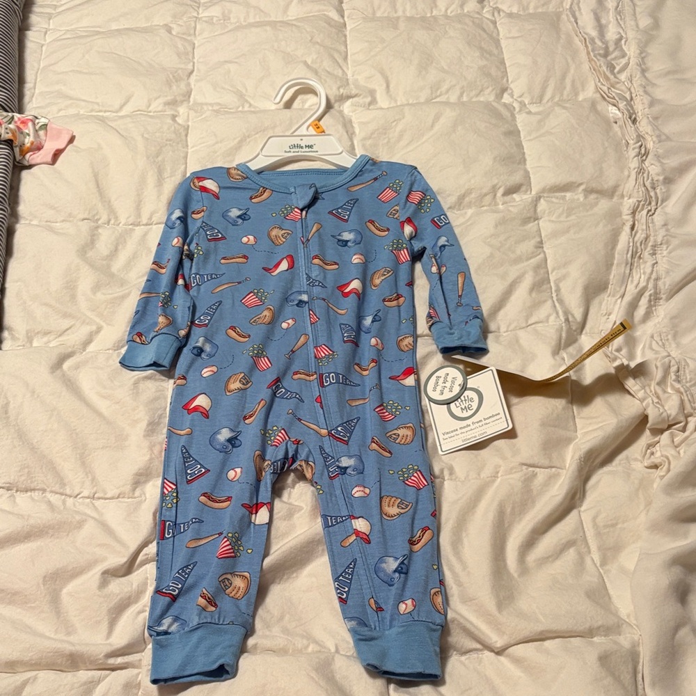 Little Me Blue Sports Print Footie